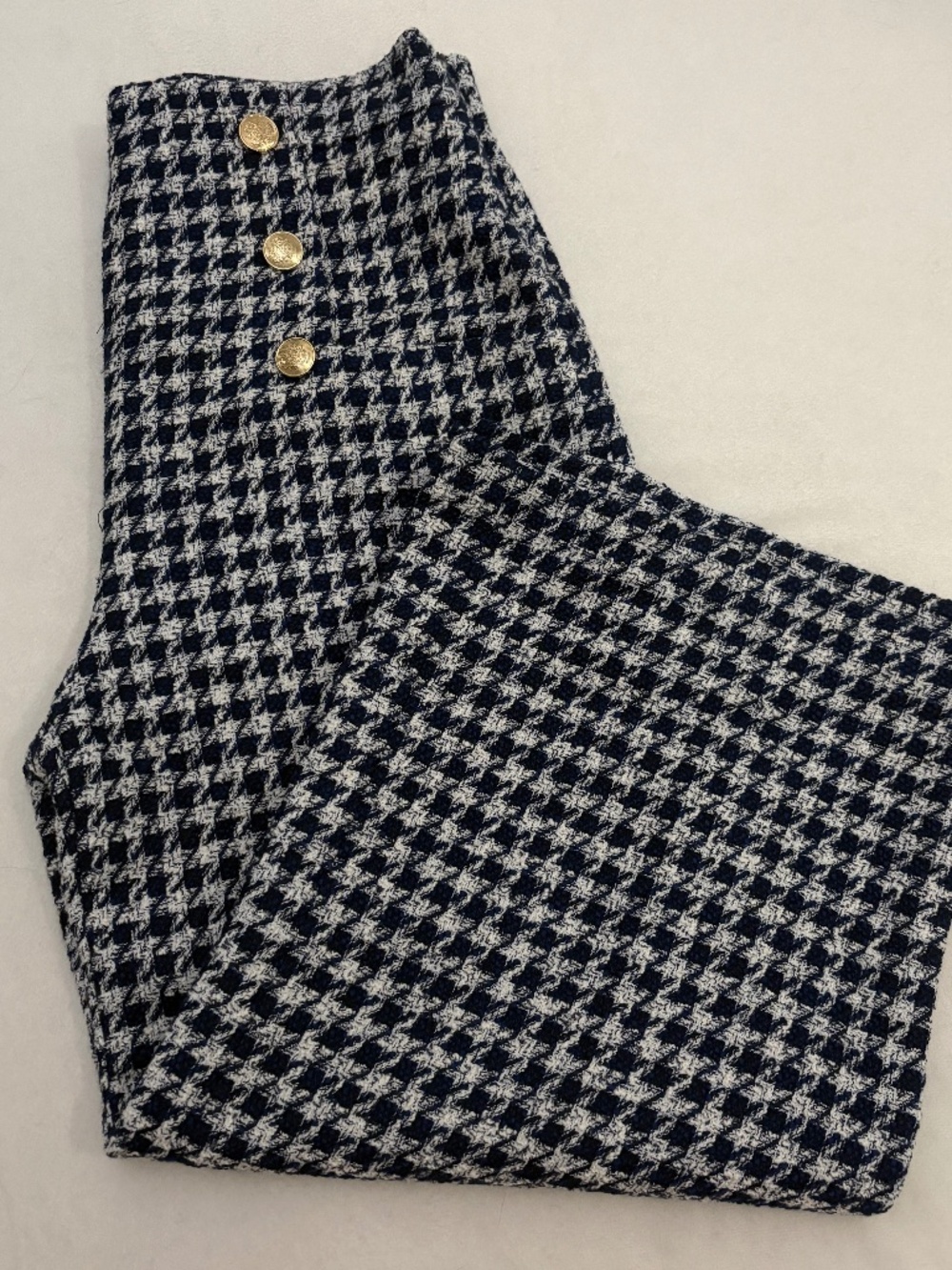 NWT Zara Navy and White Houndstooth Trousers with Gold Buttons